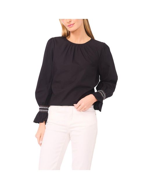 Halogen® Black Contrast Smocked Cuff Top