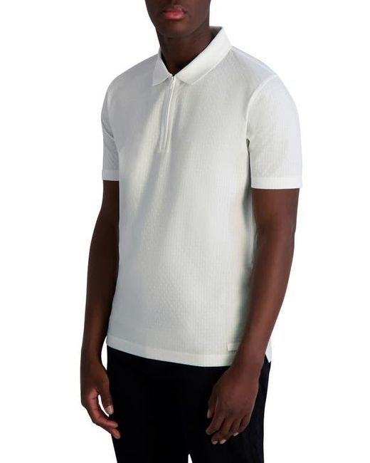 Karl Lagerfeld White Textured Quarter Zip Performance Polo for men