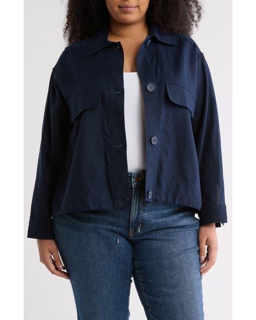 Max Studio Blue Linen & Cotton Twill Utility Jacket