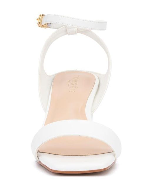 TORGEIS White Candida Ankle Strap Block Heel Sandal