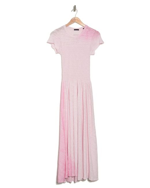 ATM Pink Ombré Smocked Cotton Maxi Dress