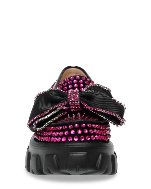 Betsey Johnson Red Vincent Crystal Embellished Bow Lug Sole Loafer In Fuchsia At Nordstrom Rack