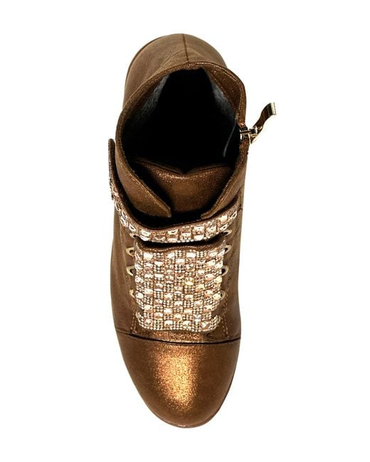 Lady Couture Brown Rock Embellished Metallic Wedge Sneaker