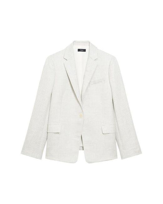 Theory White B.Mel Houndstooth Check Slim Fit Linen Blend Blazer