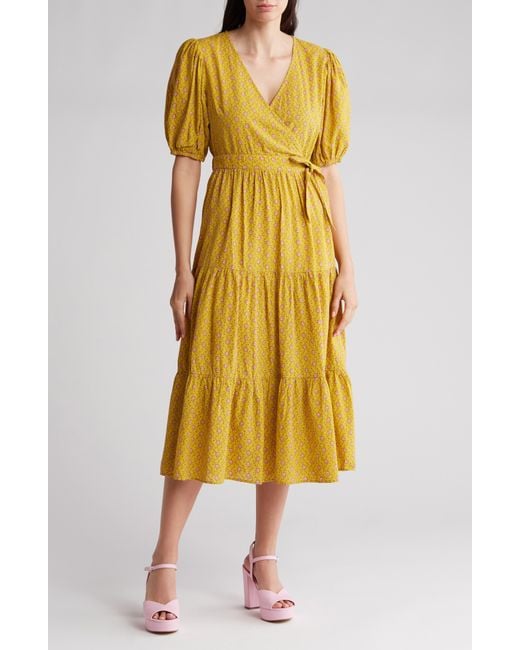 FRNCH Yellow Gladys Floral Short Sleeve Wrap Dress