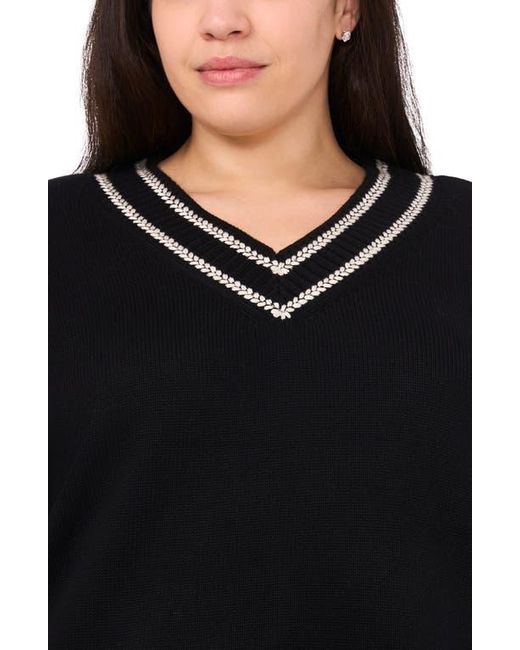 Halogen® Black Embroidered Trim Sweater