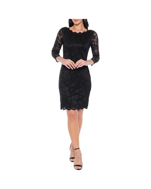 Nightway Long Glitter Lace Cocktail Gown - Sleeveless Mermaid Dress With Scalloped Bodice, Black Taupe - View #13