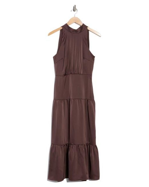 Sam Edelman Purple High Neck Fluid Satin Midi Dress