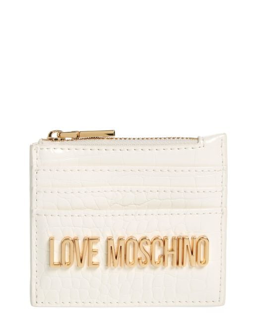 Love Moschino Natural Croc Embossed Faux Leather Zip Card Wallet