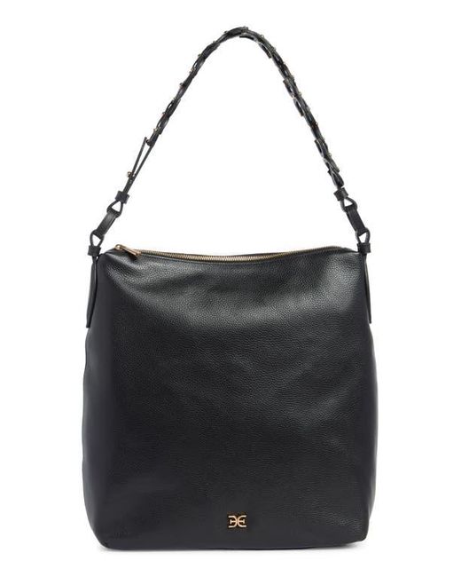 Sam Edelman Black Bay Chain Link Pebbled Leather Hobo Bag