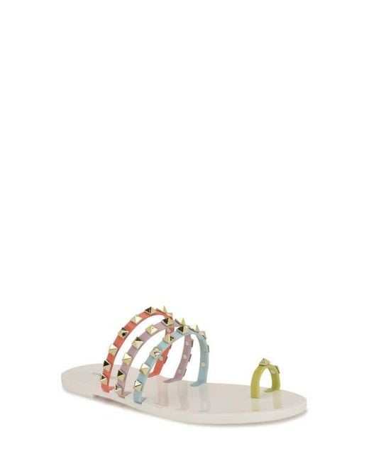 Nine West White Centy Studded Toe Loop Sandal