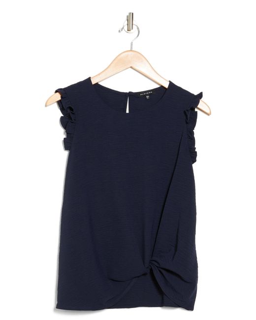 Pleione Blue Crinkle Twist Front Ruffle Tank