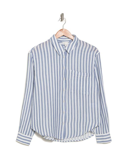 Caslon Blue Stripe Cotton Gauze Button-up Shirt
