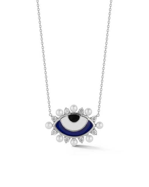 Sphera Milano White Cubic Zirconia & 2–3Mm Cultured Pearl Evil Eye Pendant Necklace