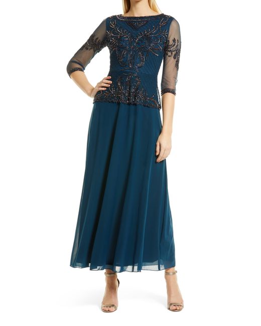 Pisarro Nights Blue Bead Embellished Gown In Sapphire At Nordstrom Rack