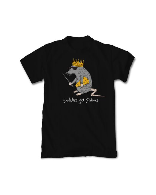 Riot Society Black Snitches Get Stitches Cotton Graphic Tee for men