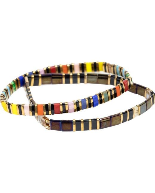 Saachi Metallic 2-Pack Stretch Beaded Bracelets