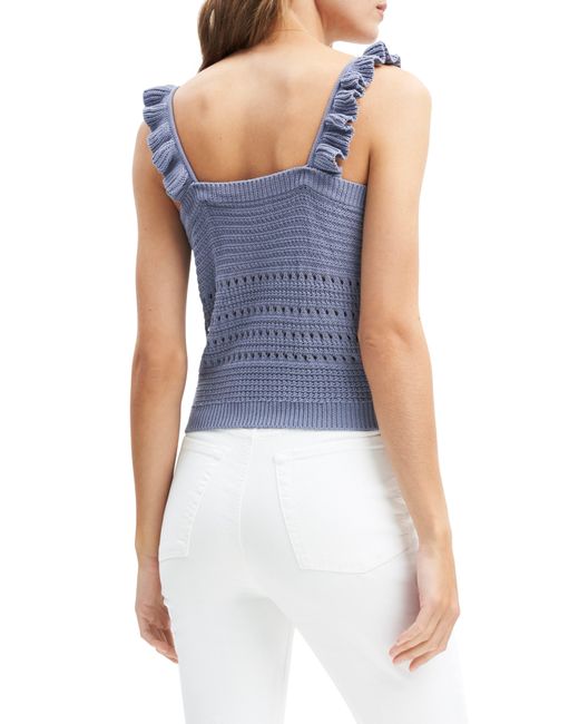 7 For All Mankind Blue Openwork Ruffle Neck Sweater Tank