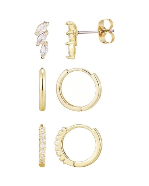 Adornia Metallic Set Of 3 Assorted Hoops And Stud Earrings