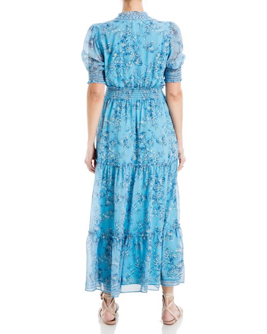 Max Studio Blue Floral Tiered Midi Dress