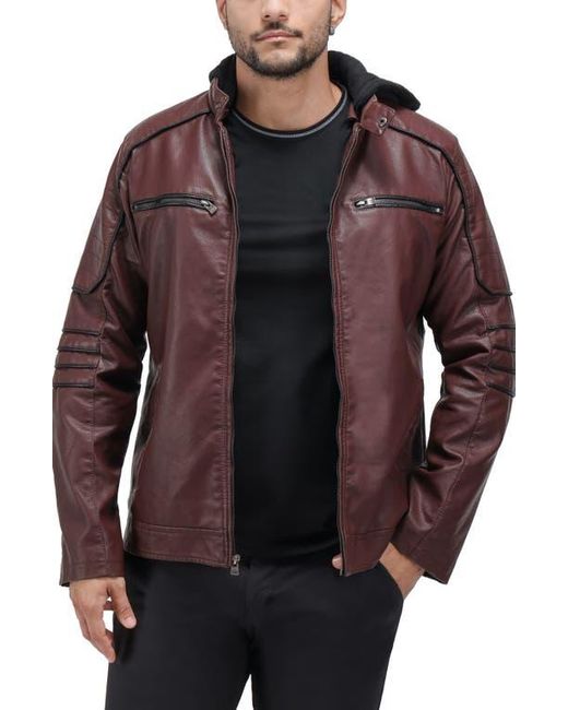 Xray Jeans Purple Faux Leather Hooded Moto Jacket With Faux Fur Lining for men