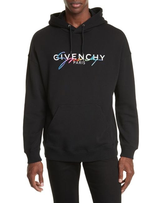 Givenchy Black Rainbow Logo Cotton Hoodie for men