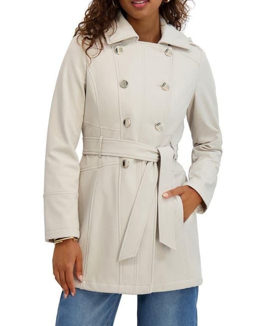 Kensie Natural Hooded Double Breasted Soft Shell Jacket