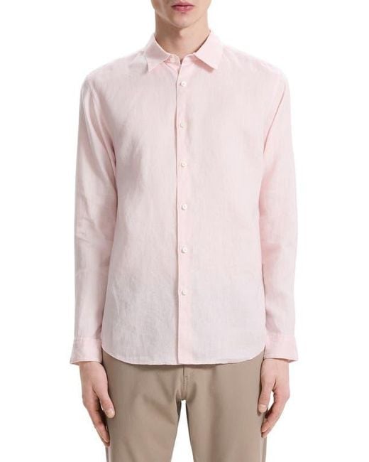 Theory Pink Irving Solid Linen Button-Up Shirt for men