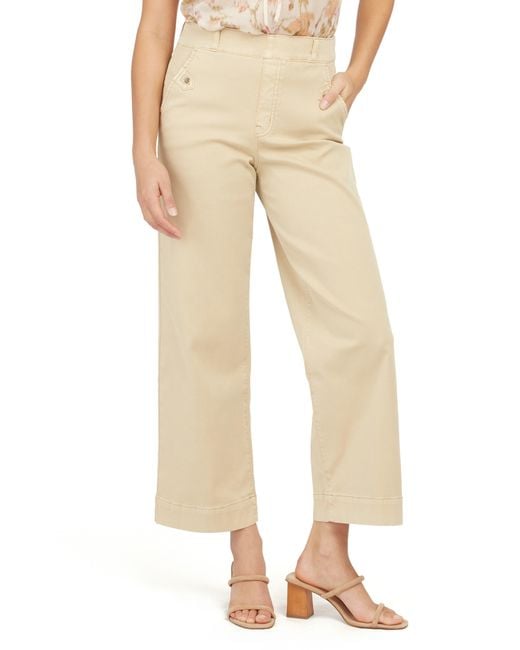 Spanx Natural Stretch Twill Wide Leg Crop Pants In Almond At Nordstrom Rack