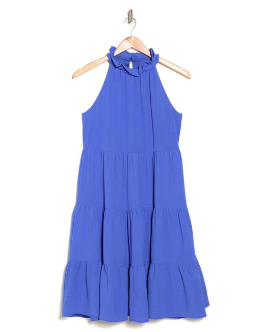 Tahari Blue Mock Neck Tiered Dress
