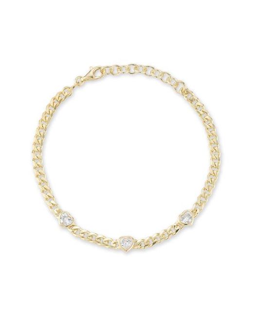 Glaze Jewelry Metallic Cubic Zirconia Heart Station Curb Chain Bracelet