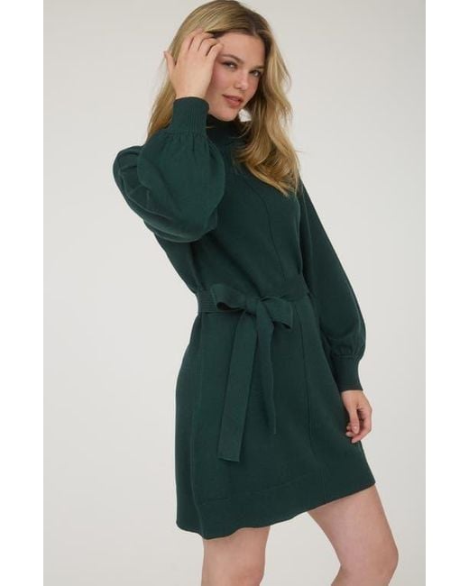 AUGUST SKY Green Long Sleeve Turtleneck Sweater Minidress