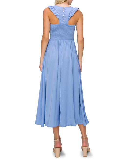 MELLODAY Blue Sleeveless Smocked Bodice Midi Dress