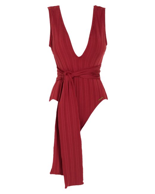 Vince Camuto Red Plunge Neck Rib One-piece Swimsuit