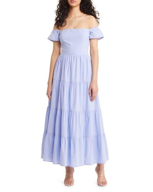 Charles Henry Purple Off The Shoulder Tiered Cotton Dress