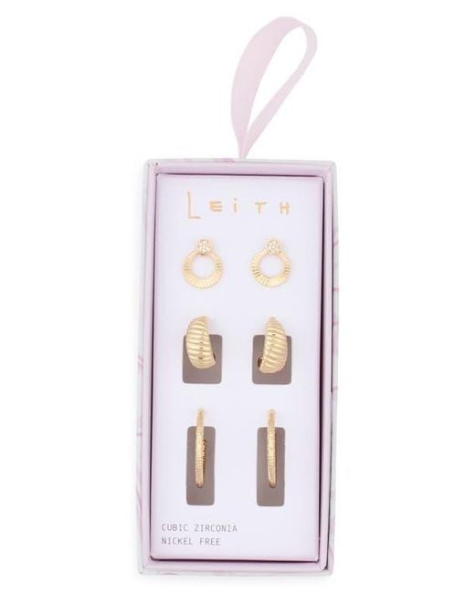Leith White 3-Pack Fluted Assorted Earrings