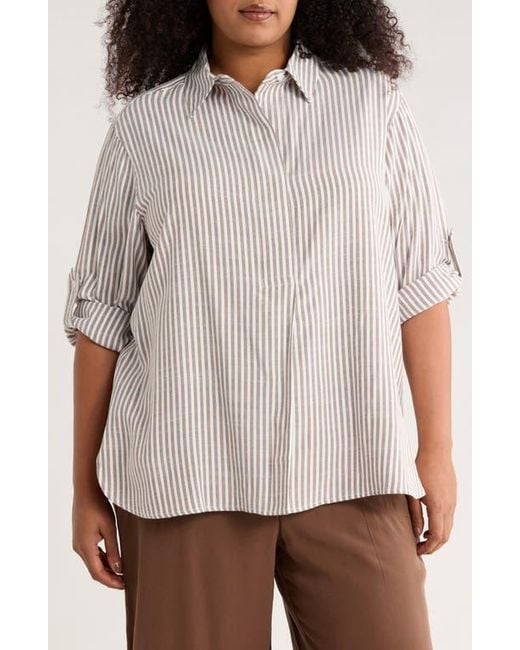 Max Studio White Stripe Popover Tunic