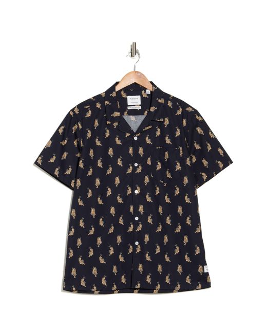 PUBLIC ART Black Tiger Short Sleeve Cotton Button-up Camp Shirt for men