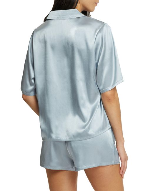Nicole Miller Blue Satin Boxy Shorts Pajamas