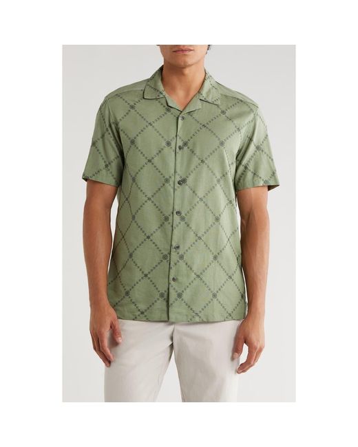 T.R. Premium Green Floral Diamond Embroidered Camp Shirt for men