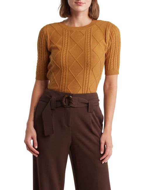 Tahari Brown Cable Knit Elbow Sleeve Sweater