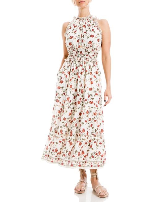 Max Studio White Floral Smocked Maxi Dress