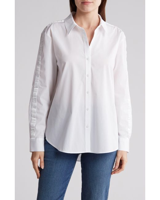 DKNY White Logo Trim High-low Button-up Shirt