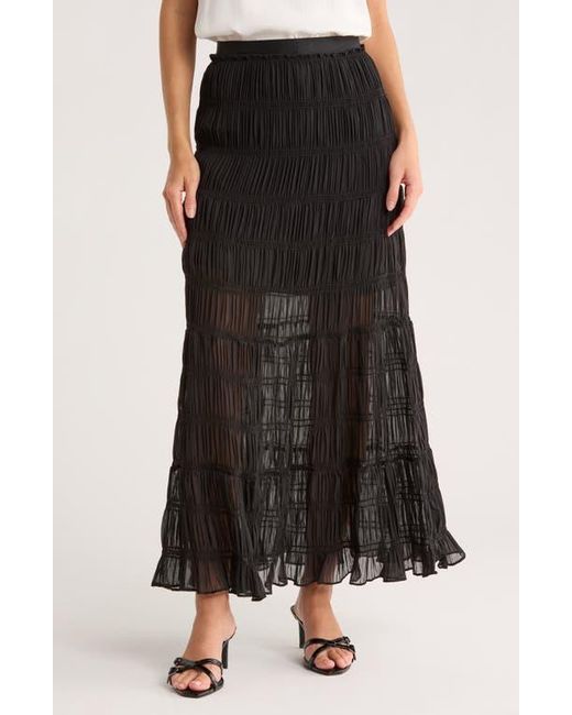 Max Studio Black Shirred Georgette Maxi Skirt