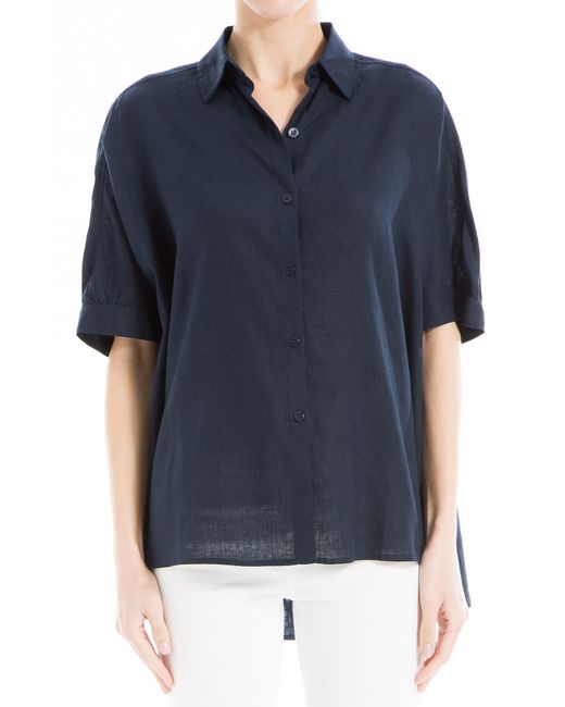 Max Studio Black Oversize Linen Blend Button-up Shirt
