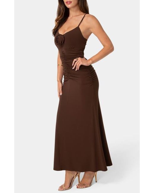 Bebe Brown Rosette Maxi Dress