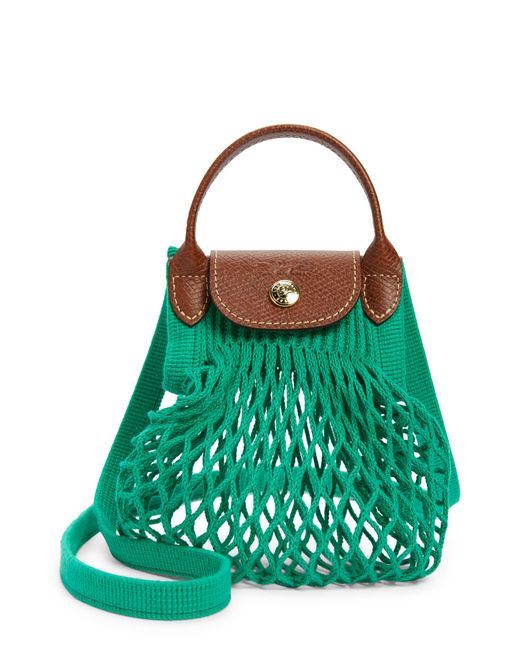 Longchamp Green Le Pliage Extra Small Filet Knit Shoulder Bag