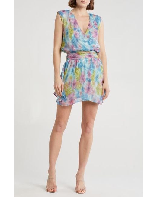 Ramy Brook Blue Matilda Floral Sleeveless Plissé Minidress