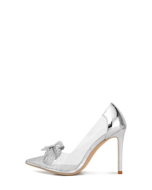 LONDON RAG White Erika Crystal Embellished Bow Clear & Metallic Pump