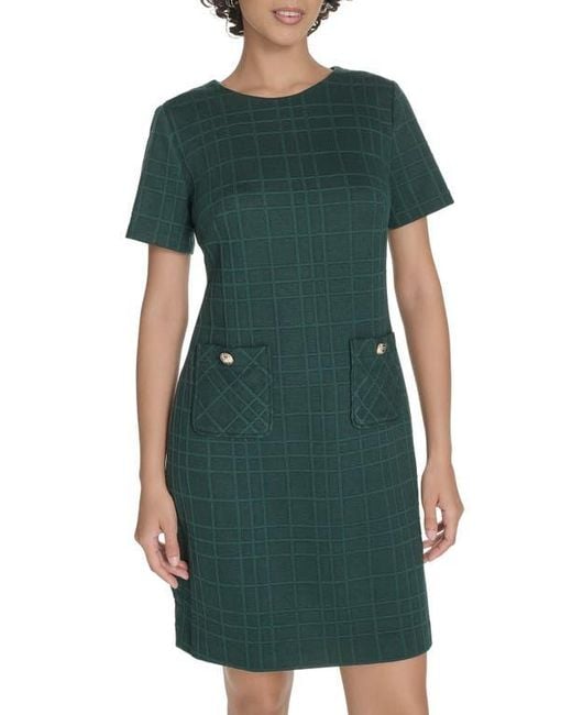Tommy Hilfiger Green Windowpane Short Sleeve Shift Dress